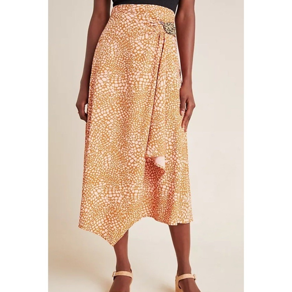 Anthropologie Maeve Minetta Midi Wrap Skirt Animal Print Sz 8